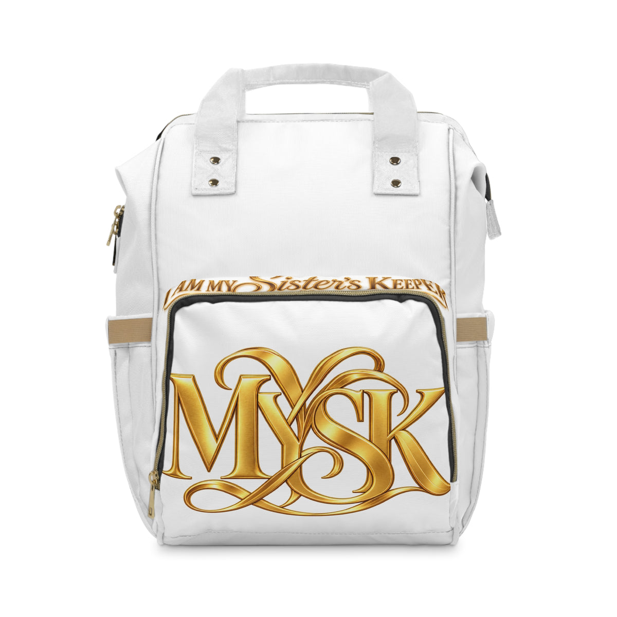 Diaper Backpack — Luxury Gold "My Sister's Keeper" Monogram