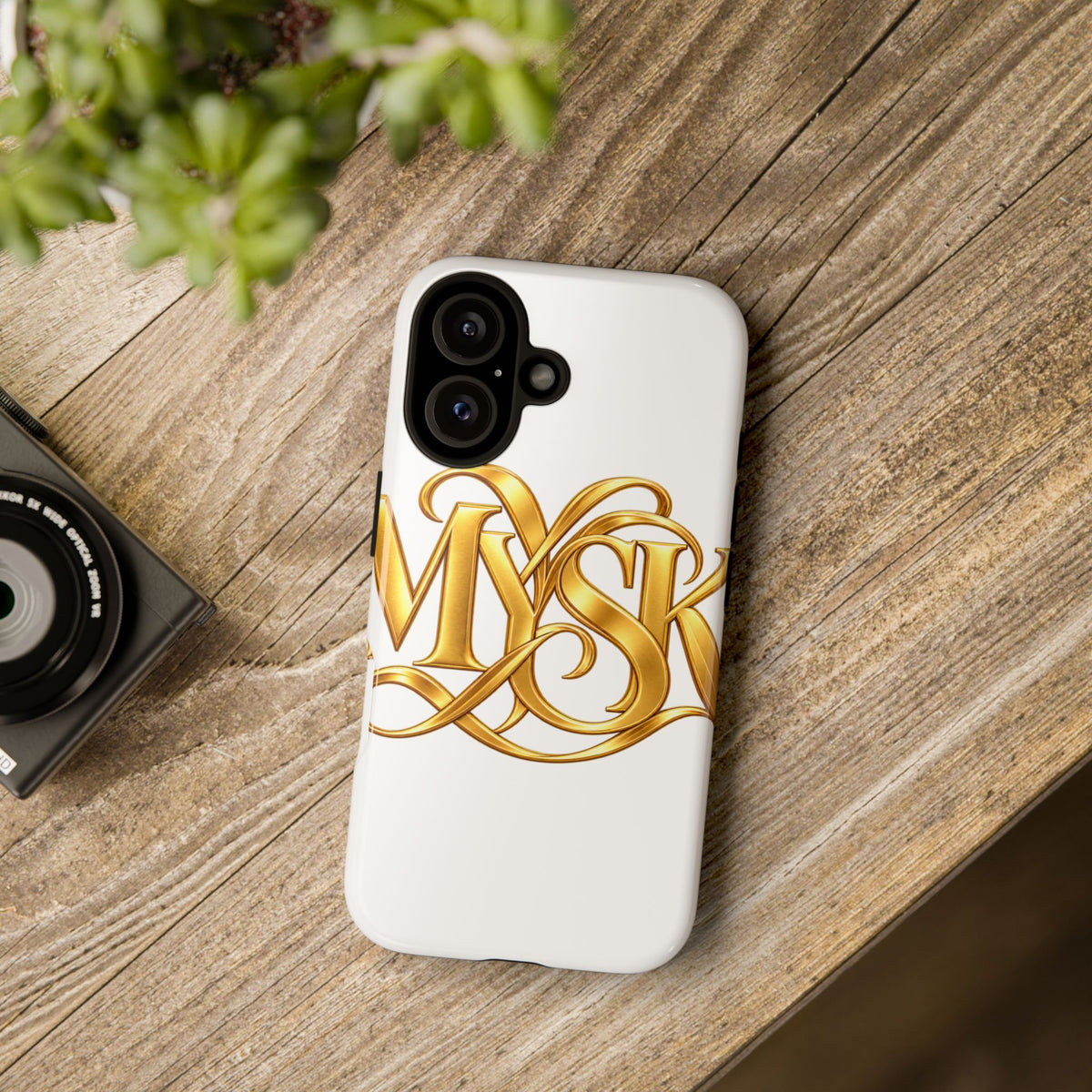 Gold Script Phone Case — 'MYSK' Elegant Monogram Tough Case